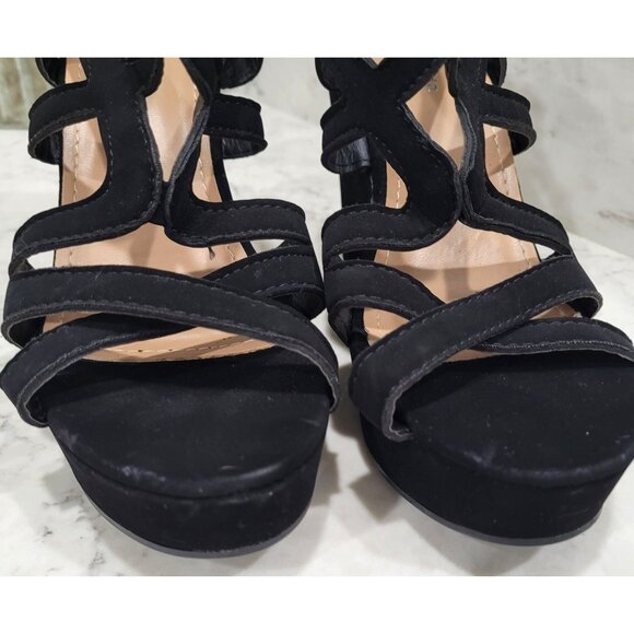 Top Moda Black Faux Suede Strappy Wedge Sandals Size 6.5 - Picture 3 of 10